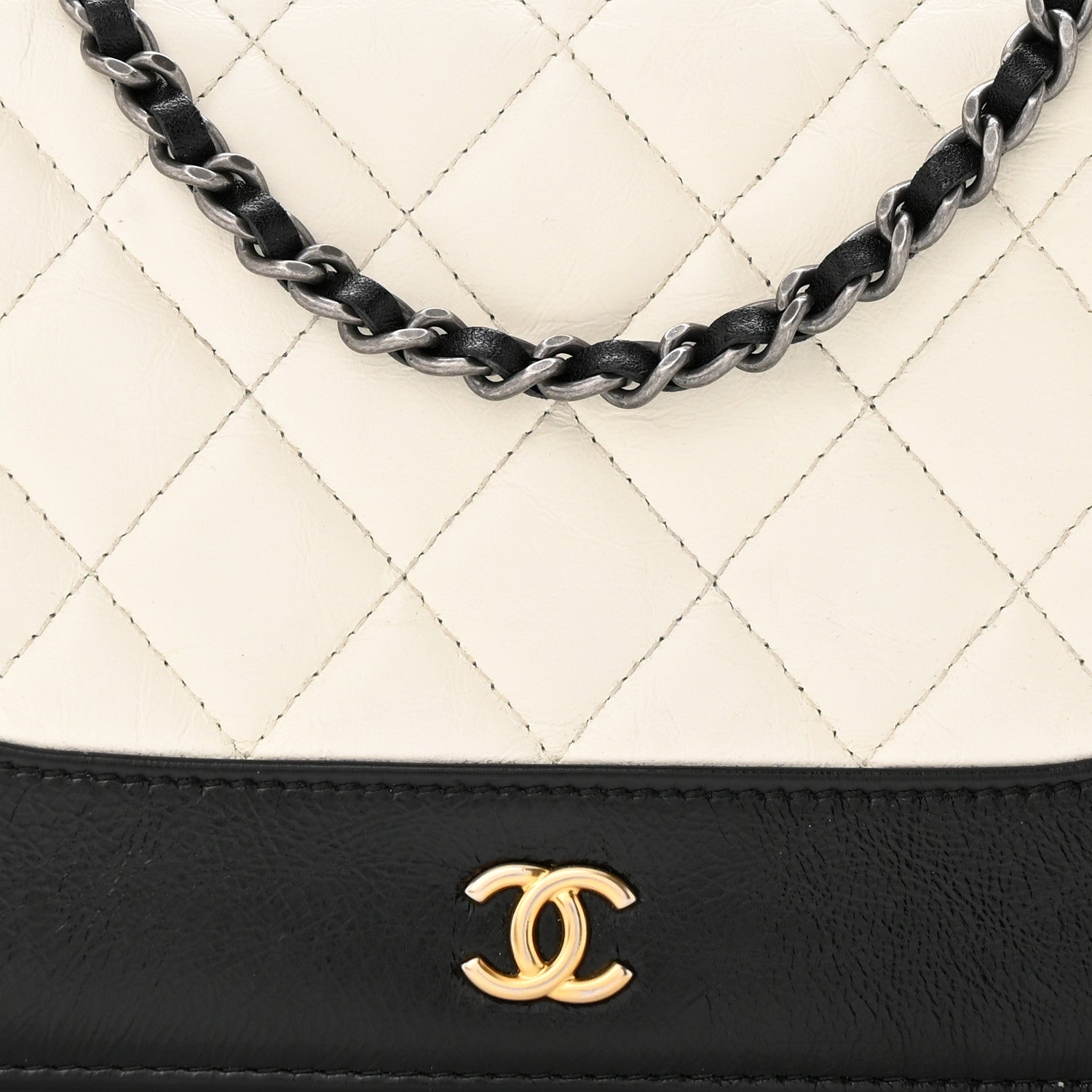 Chanel Aged Calfskin Quilted Gabrielle Wallet On Chain WOC White Black 9 of 14