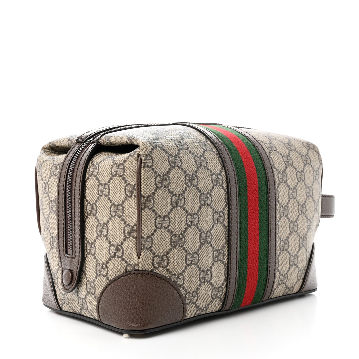 GG Supreme Monogram Textured Dollar Calfskin Web Small Savoy Toiletry Case Beige Ebony