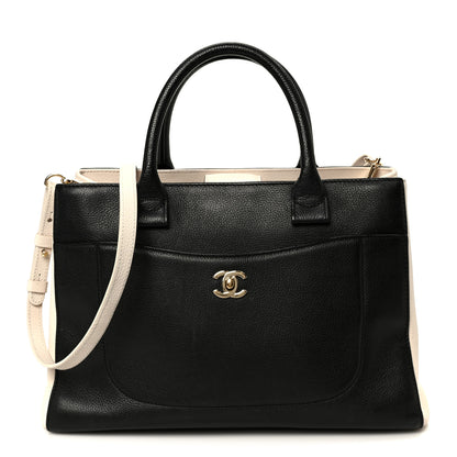 Chanel Grained Calfskin Small Bi-Color Neo Executive Shopper Tote Black Beige 1 of 10