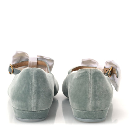 Chanel Velvet Grosgrain Bow Mary Jane Flats 37.5 Light Green White 6 of 11