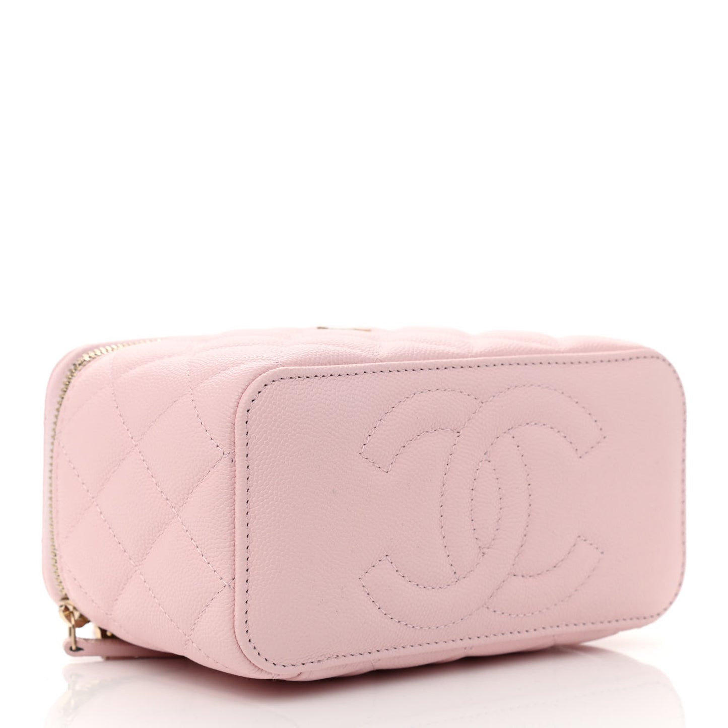 Caviar Quilted Small Vanity Case With Chain Light Pink