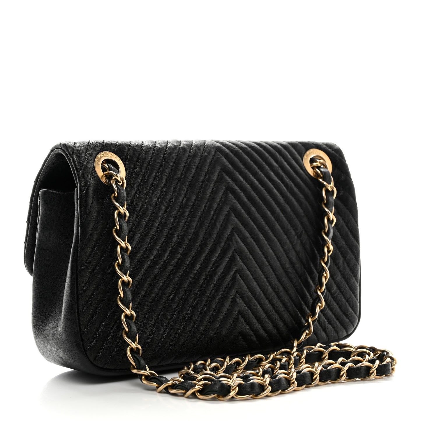 Calfskin Surpique Chevron Flap Black