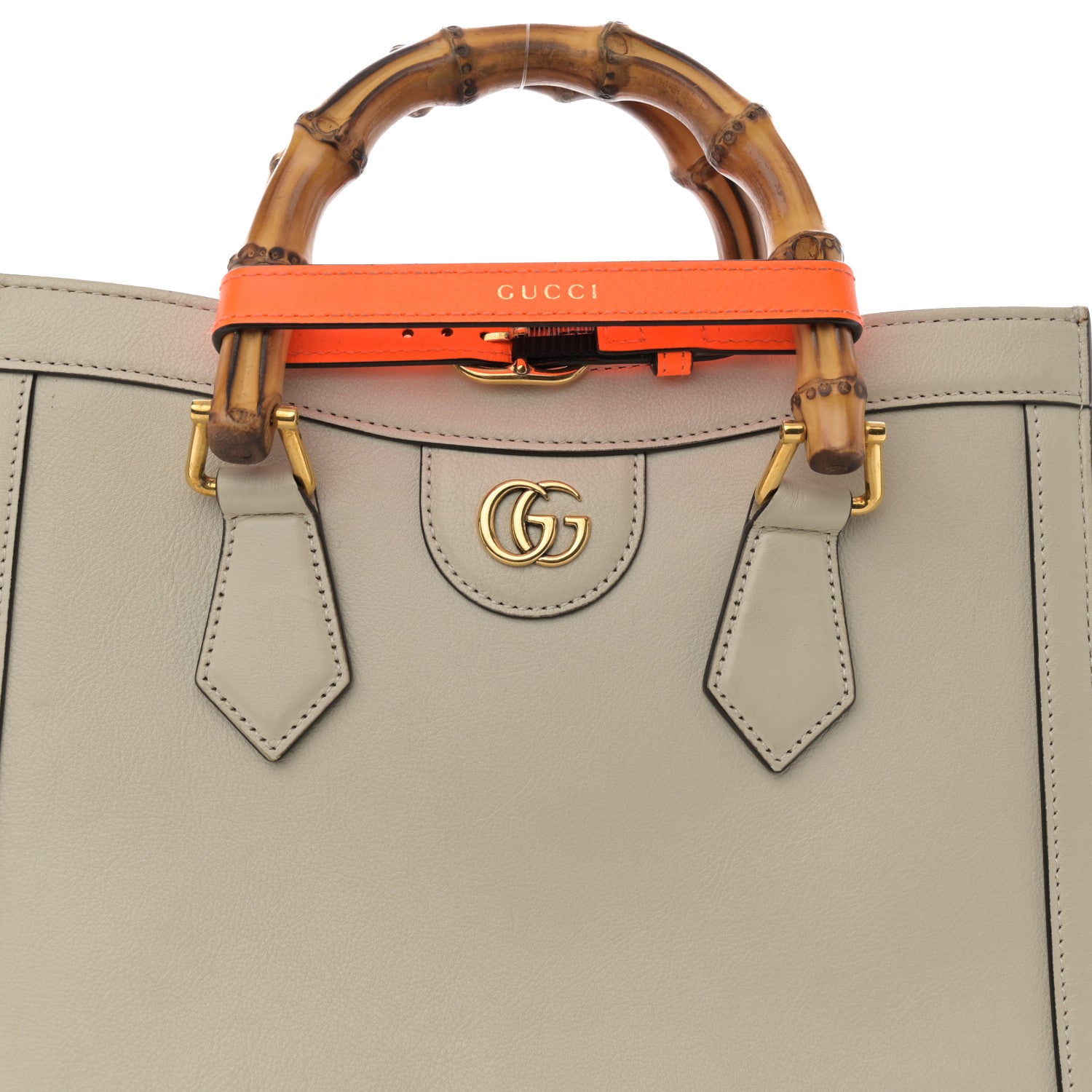 Gucci Wonka Grain Calfskin Small Diana Tote Bag Mystic White Orange Fluo 8 of 12