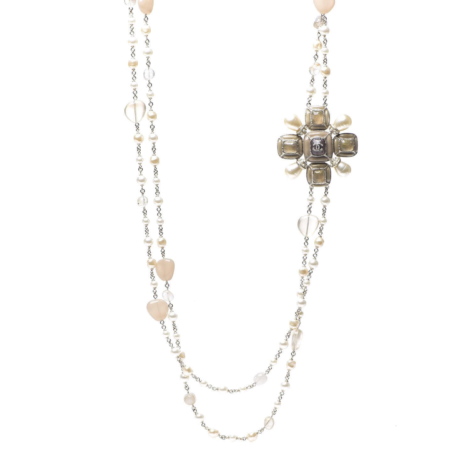 Chanel Glass Pearl Gripoix Long Necklace Gold 1 of 3