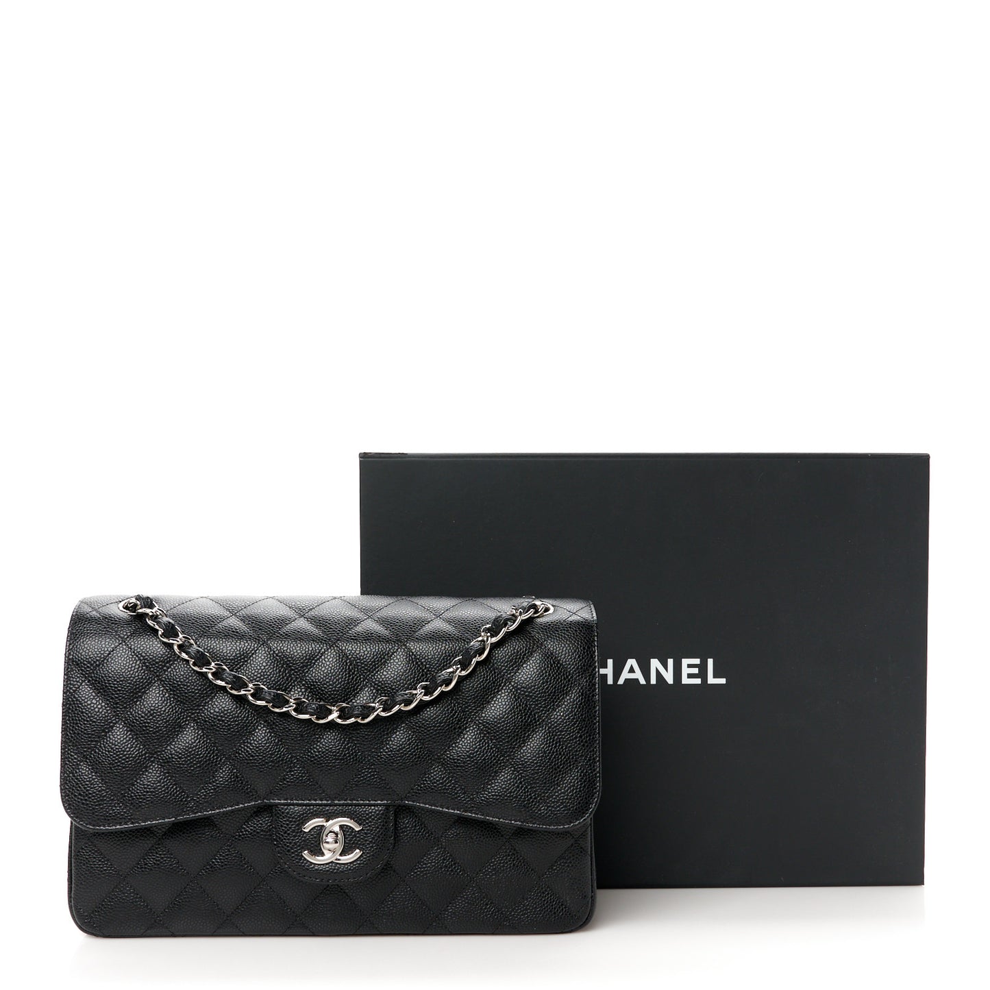 Caviar Quilted Jumbo Double Flap Black