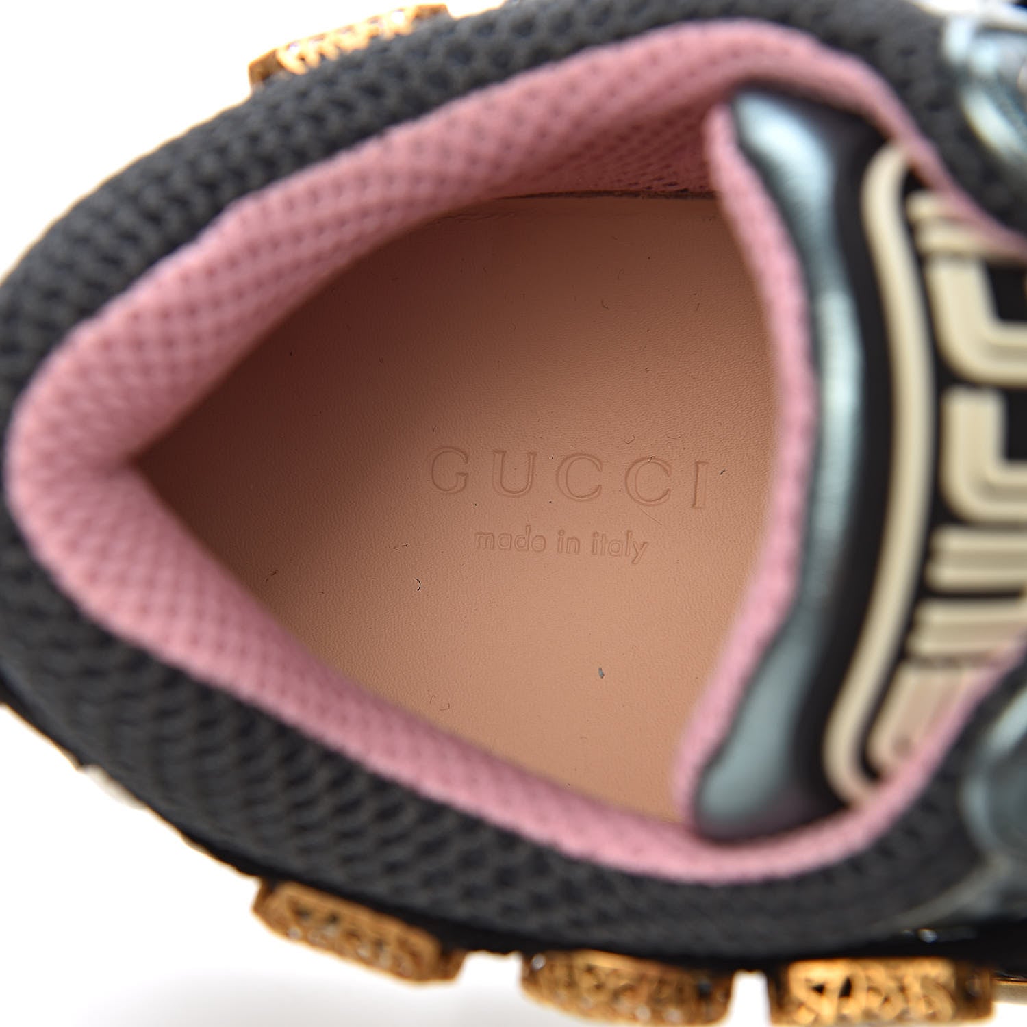 Gucci X SEGA Metallic Calfskin Removable Crystals Womens Flashtrek Sneakers 36 Lago Loess Silver 6 of 11