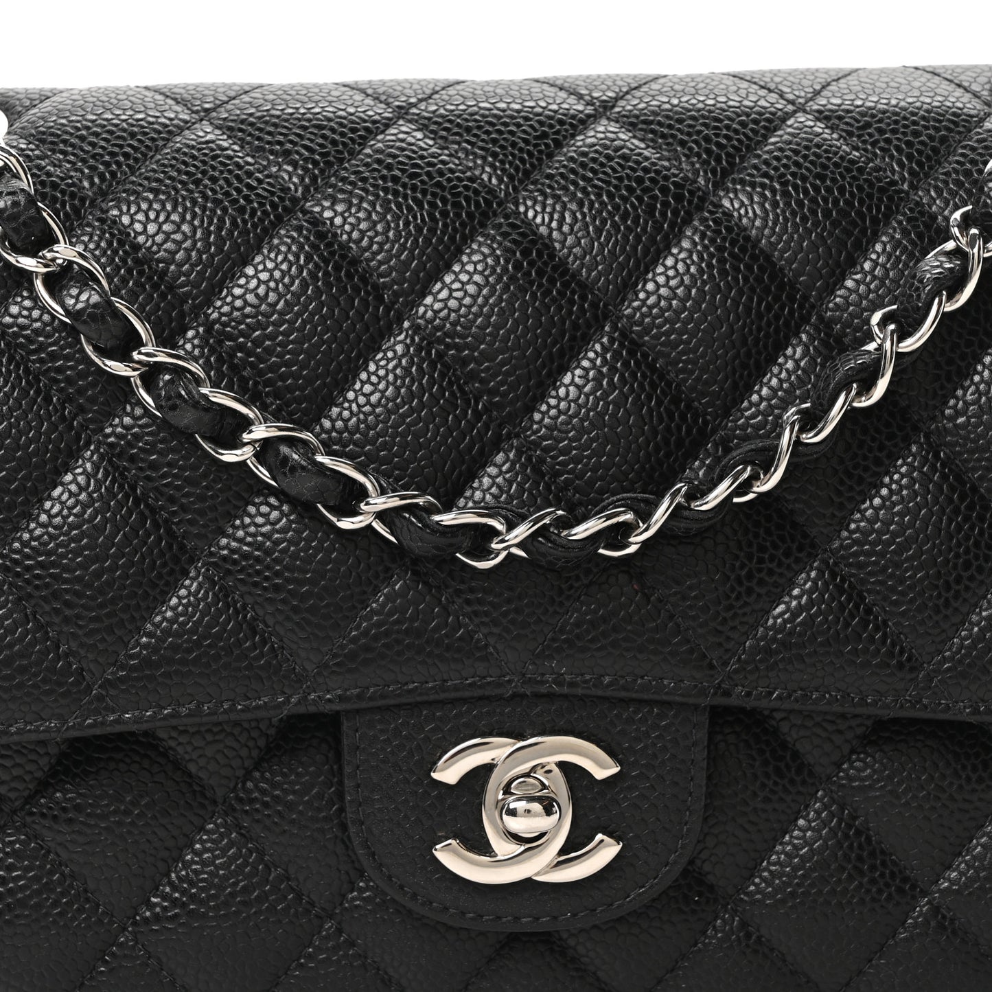 Caviar Quilted Medium Double Flap Black