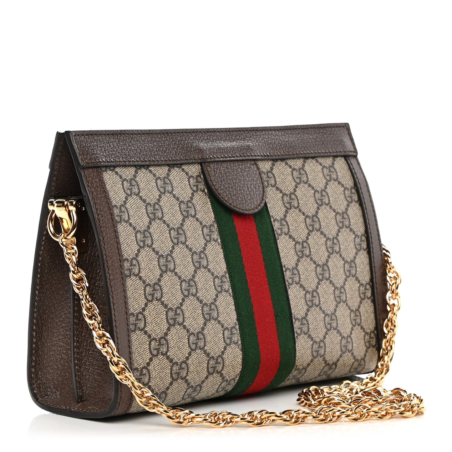 GG Supreme Monogram Web Small Ophidia Chain Shoulder Bag Brown