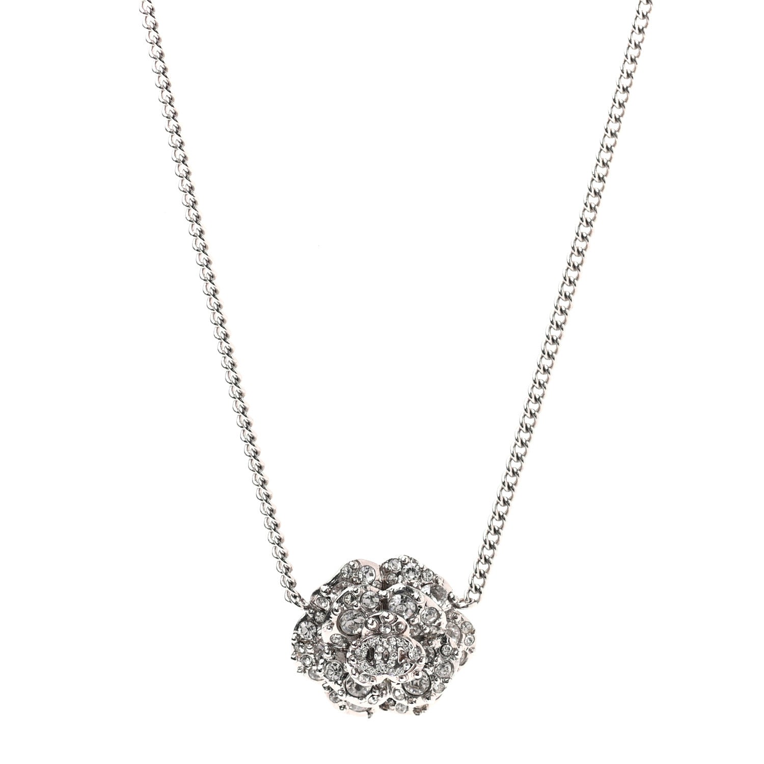 Chanel Strass CC Camellia Necklace Silver 1 of 5