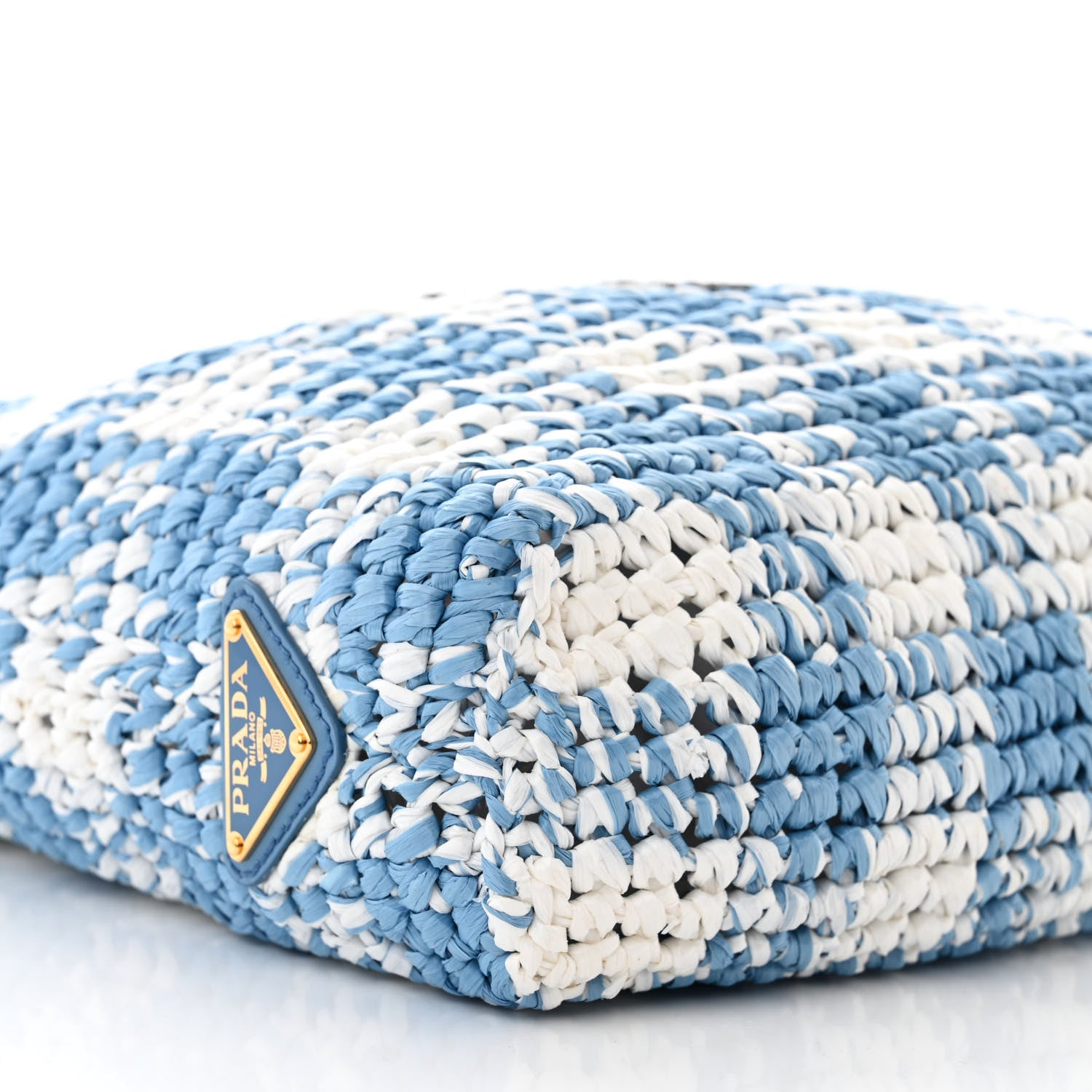 Prada Yarn Raffia Effect Crochet Embroidered Small Logo Tote Celeste 8 of 9