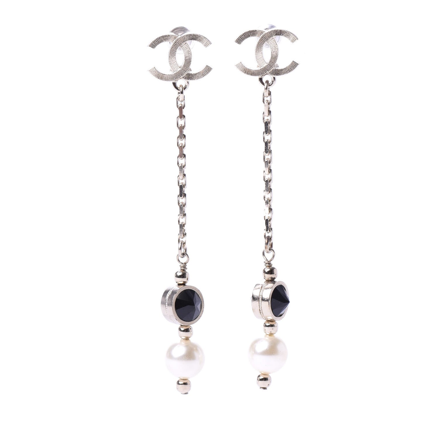 Pearl CC Drop Earrings Gold Black