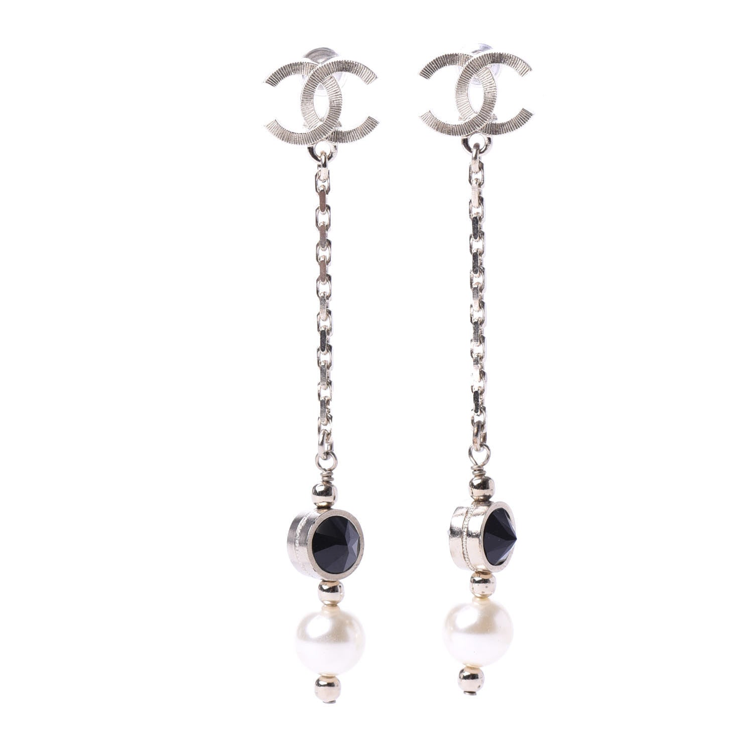 Chanel Pearl CC Drop Earrings Gold Black 1 of 4