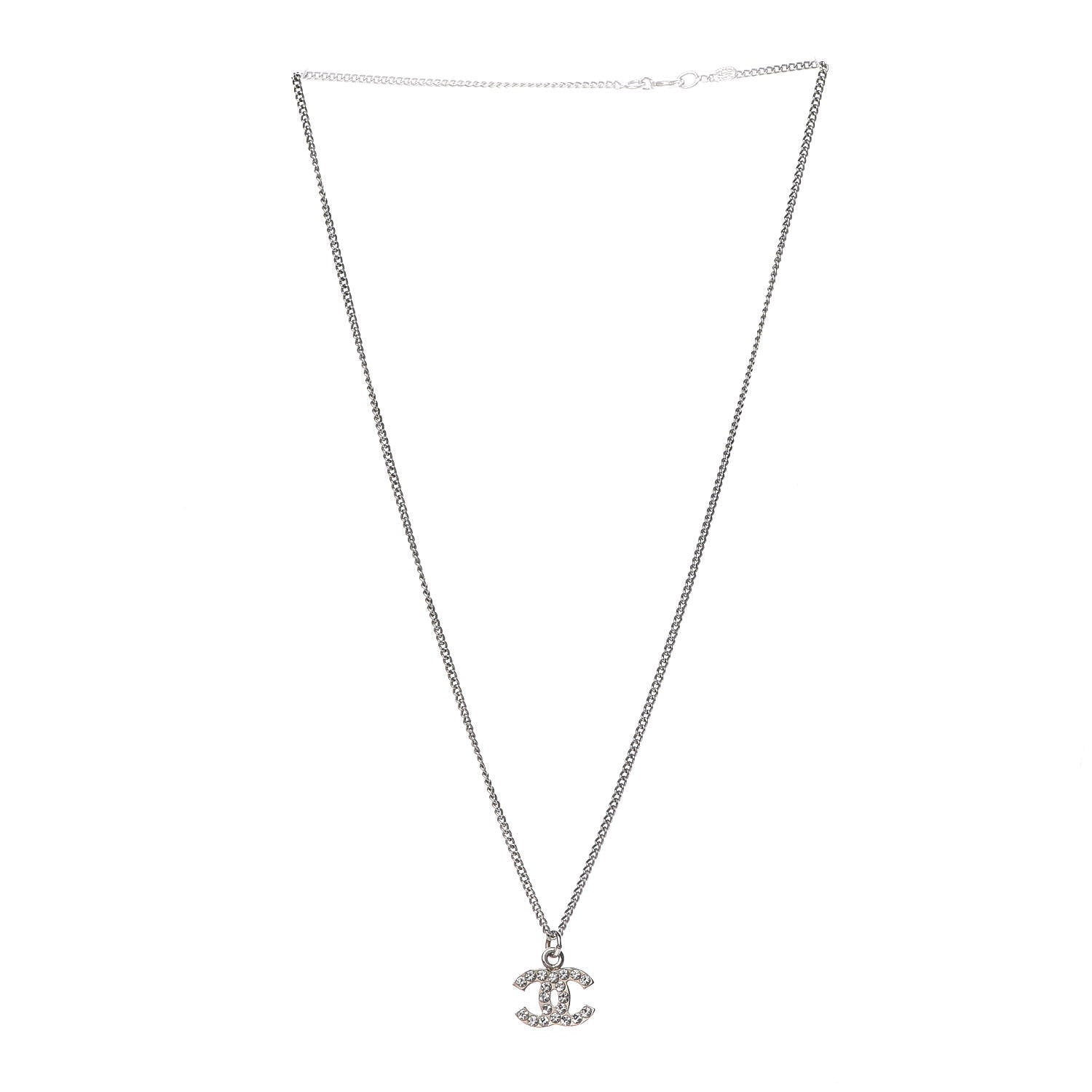 Chanel Crystal Timeless CC Necklace Silver 3 of 6