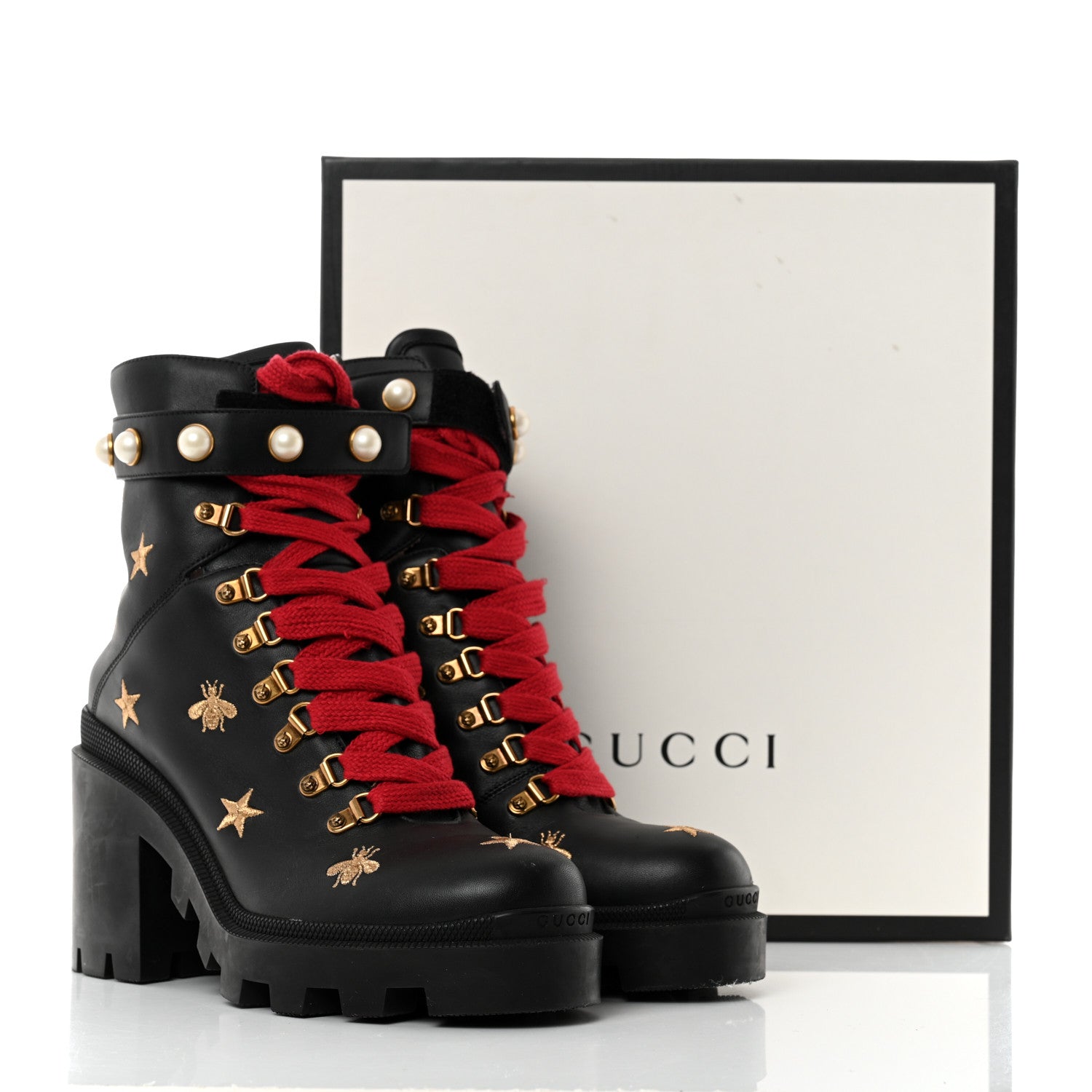 Gucci Calfskin Embroidered Lace Up Combat Ankle Boots 40.5 Black 9 of 9