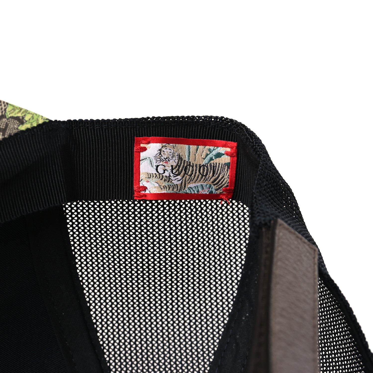 Gucci GG Supreme Monogram Tiger Savanah Textured Dollar Calfskin Retro Interlocking G Mesh Baseball Hat S Beige Ebony Multicolor 9 of 9