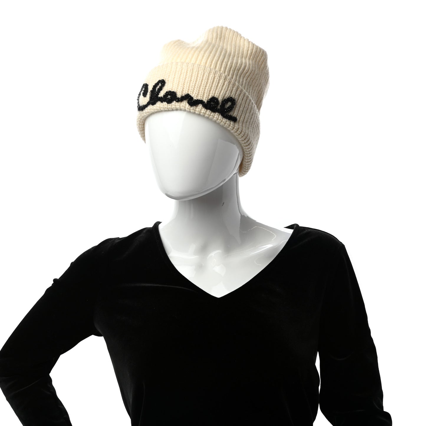 Cashmere Logo Beanie Hat Ivory