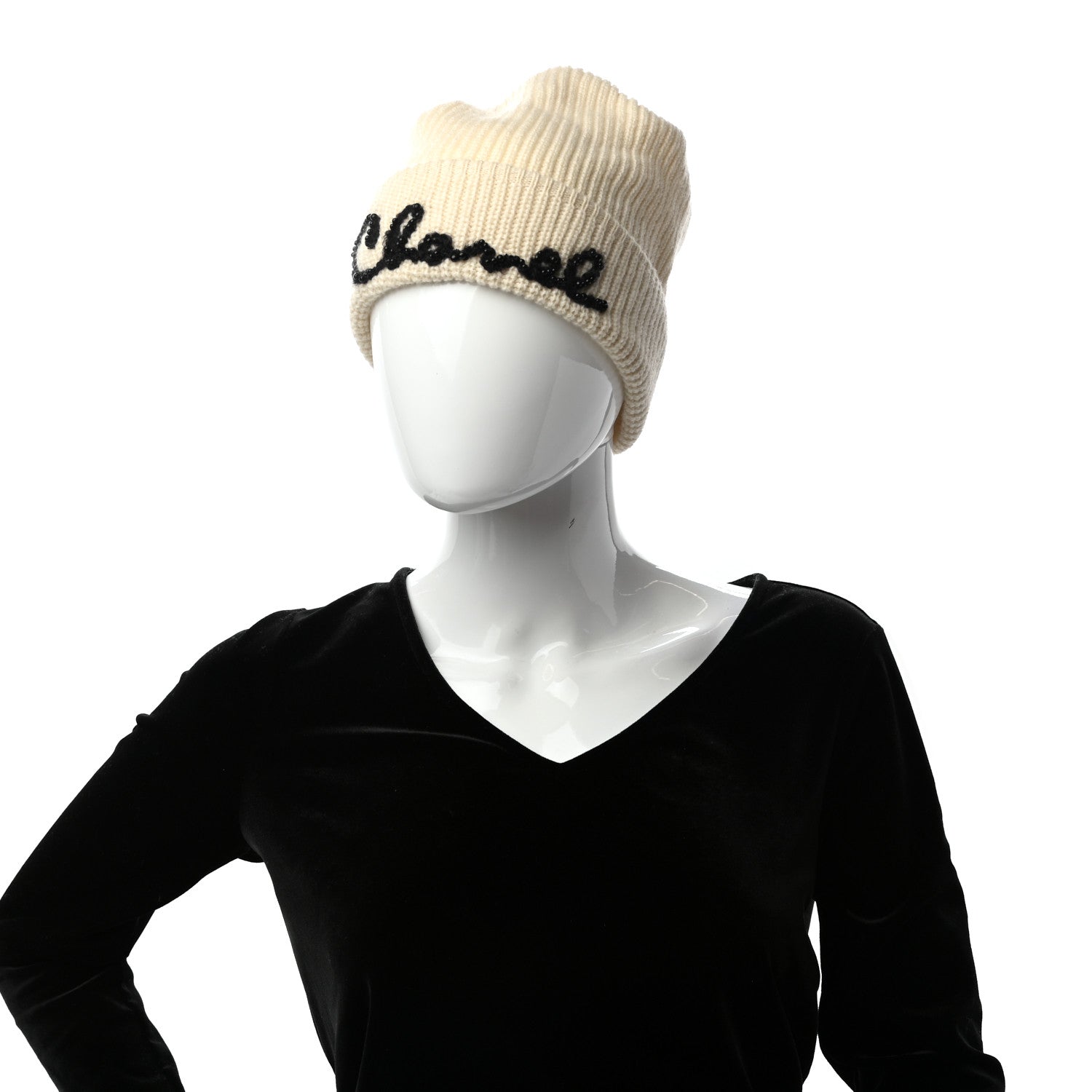 Chanel Cashmere Logo Beanie Hat Ivory 2 of 4