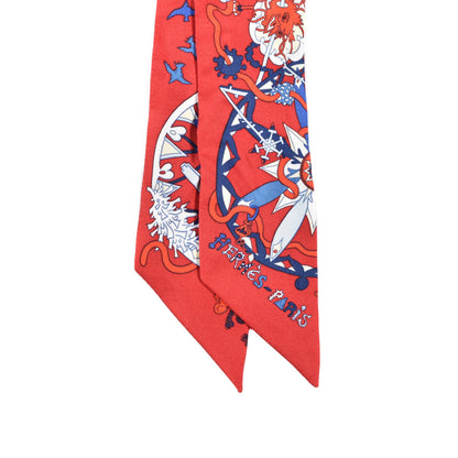 Hermes Silk La Folle Parade Twilly Rouge Bleu White 2 of 4
