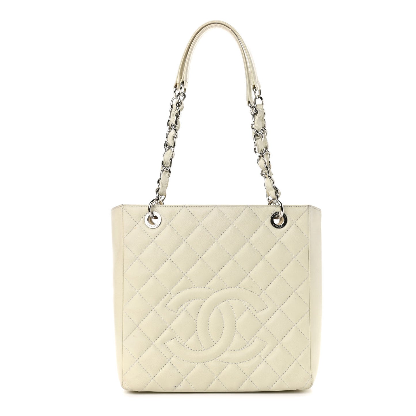 Caviar Quilted Petit Shopping Tote PST Light Beige