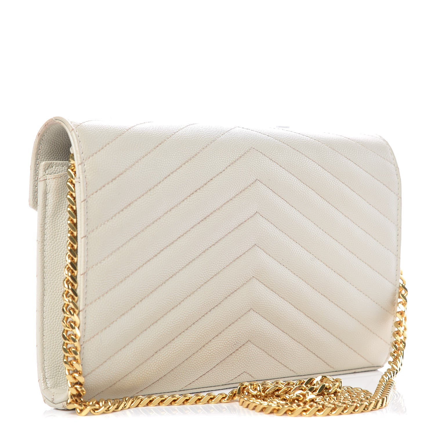 Saint Laurent Grain De Poudre Matelasse Chevron Monogram Chain Wallet Porcellana 4 of 8