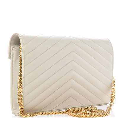 Saint Laurent Grain De Poudre Matelasse Chevron Monogram Chain Wallet Porcellana 4 of 8