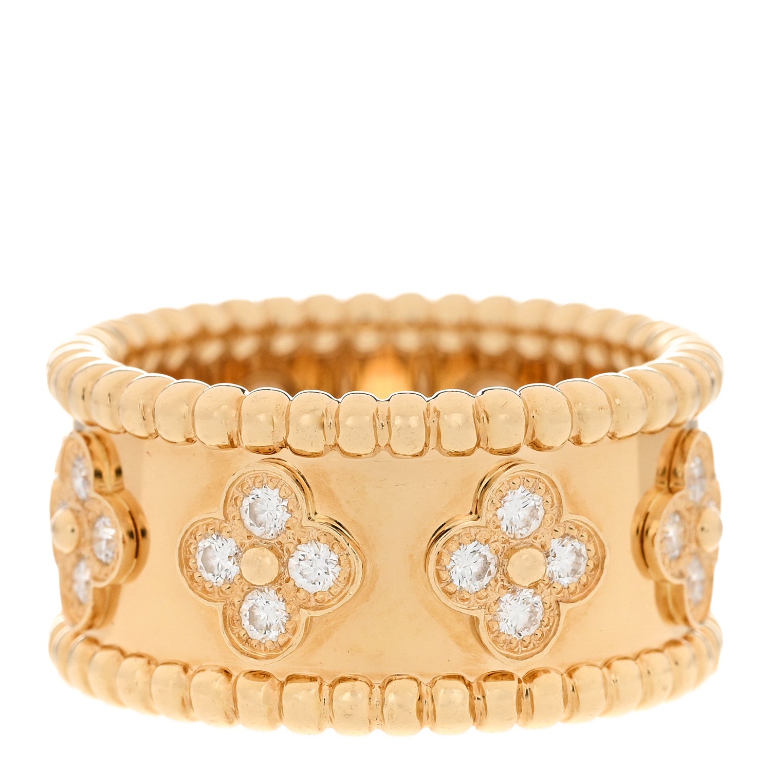 Van Cleef & Arpels 18K Yellow Gold Diamond Perlee Clovers Ring 54 7 3 of 5