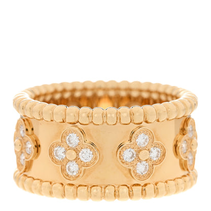 Van Cleef & Arpels 18K Yellow Gold Diamond Perlee Clovers Ring 54 7 3 of 5