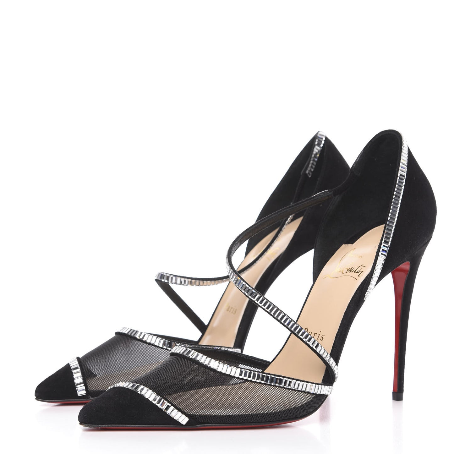 Suede Mesh Embellished Crystal Chiara Dams 100 Pumps 39 Black