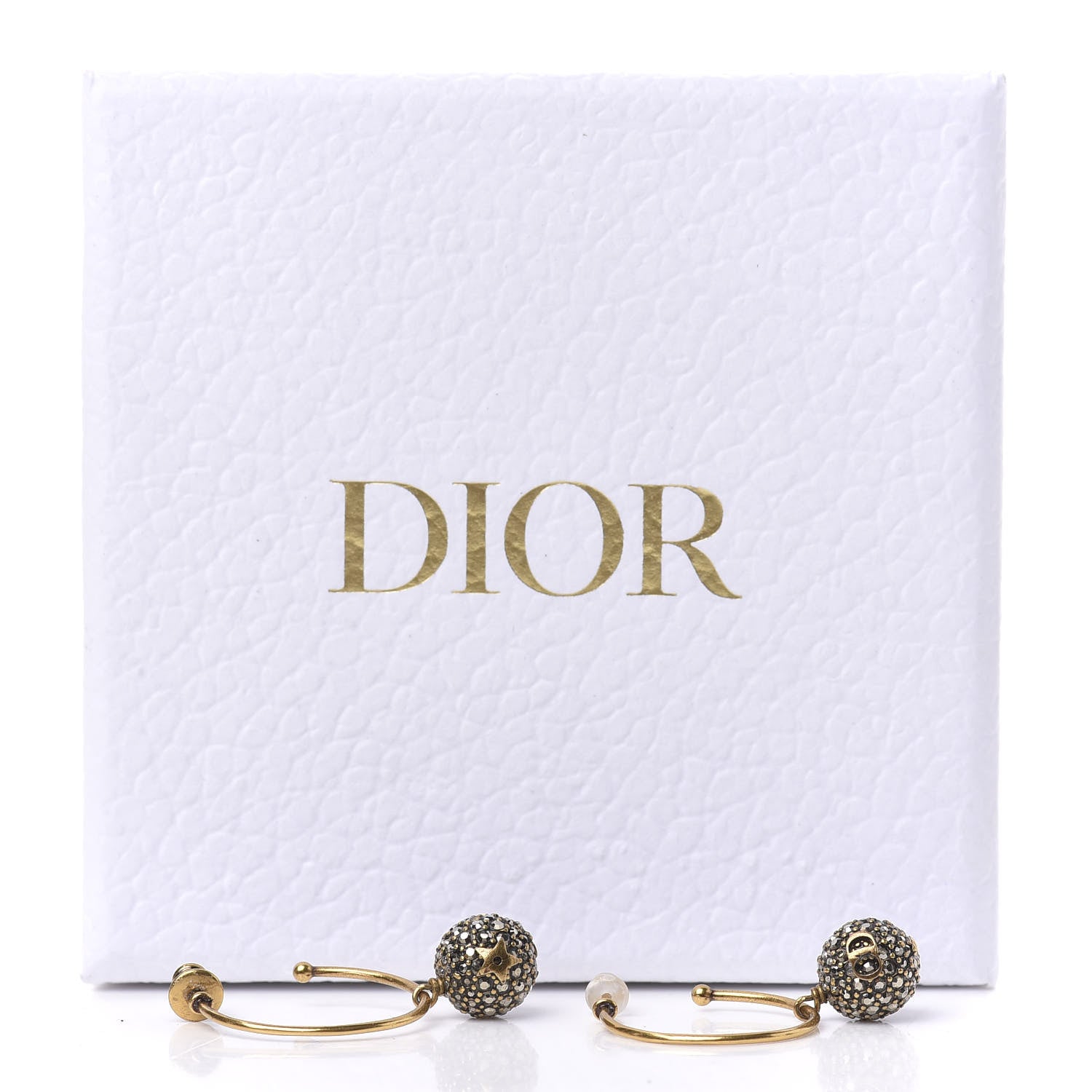 Christian Dior Crystal Star Hoop Earrings Aged Gold 5 of 5