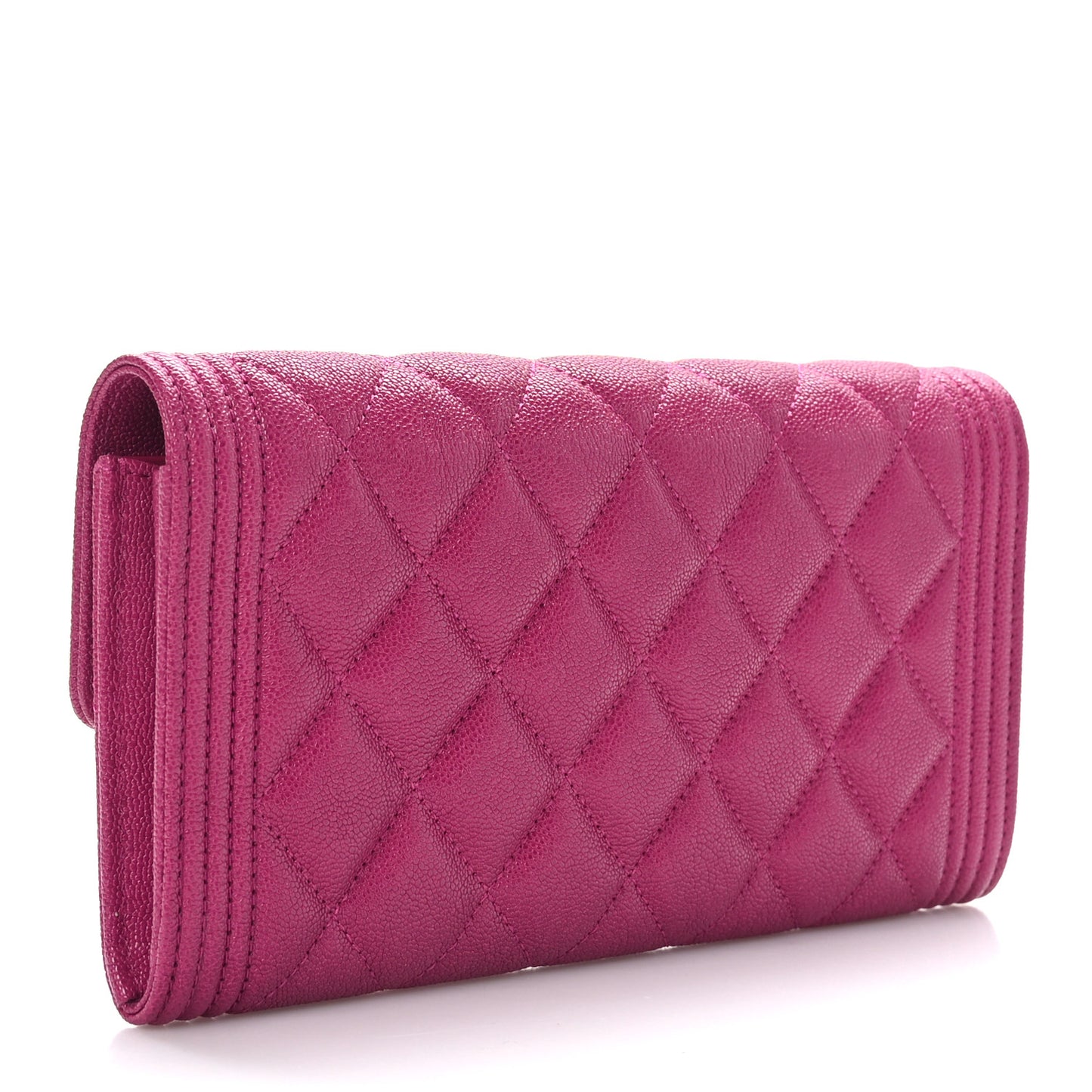 Caviar Quilted Large Boy Gusset Flap Wallet Fuchsia