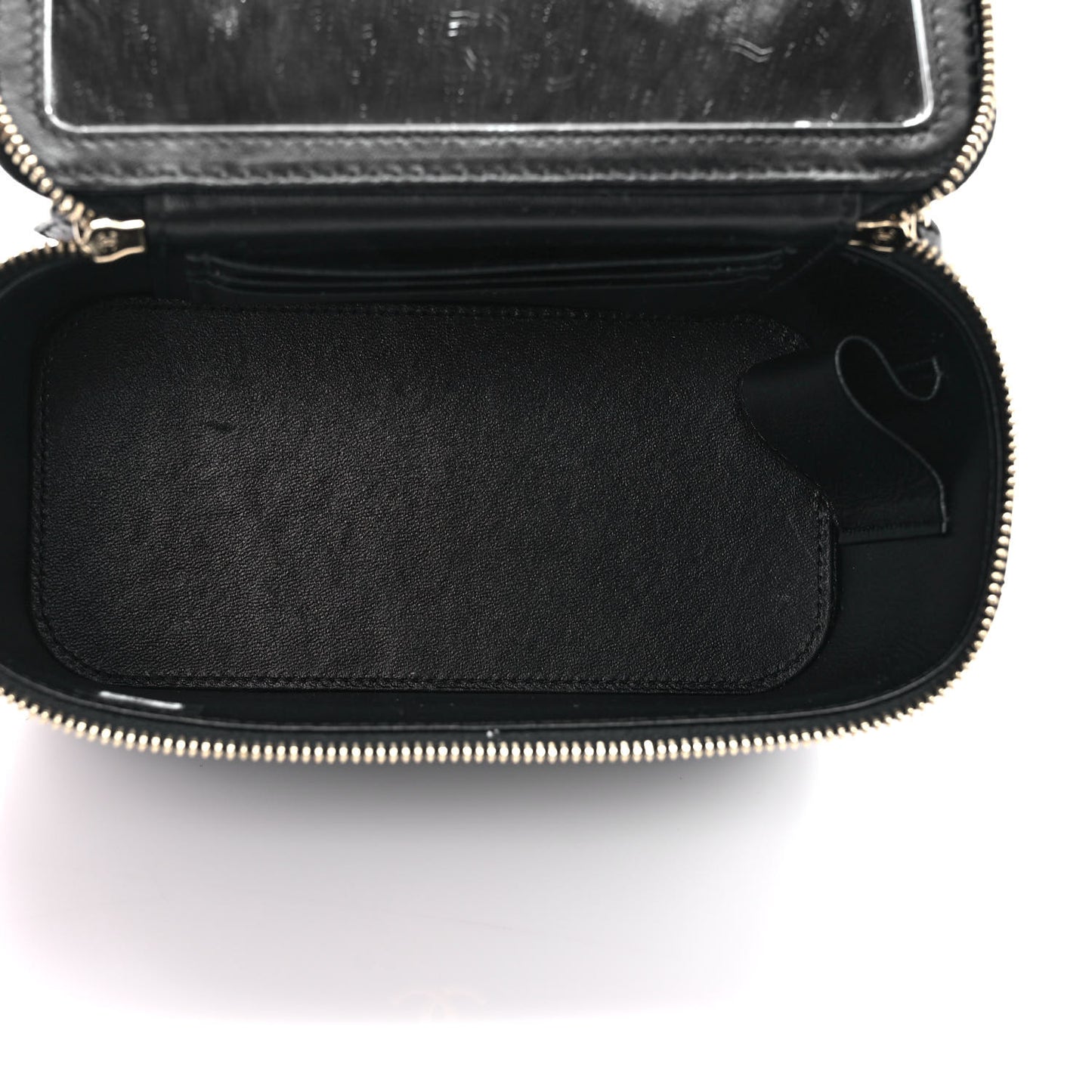 Lambskin Quilted Metal Small Top Handle Vanity Case With Chain Black