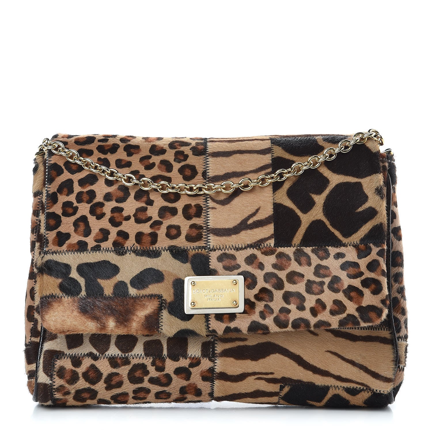 Dolce & Gabbana Calf Hair Animal Print Patchwork Shoulder Bag 1 of 10