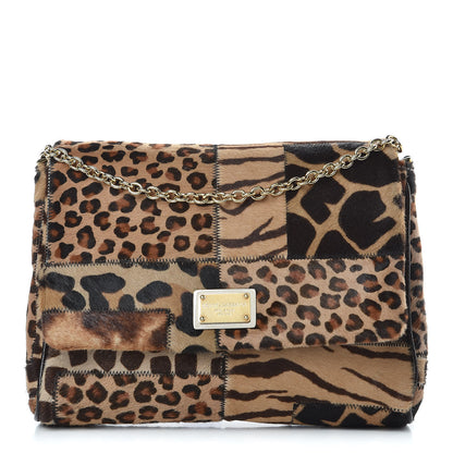 Dolce & Gabbana Calf Hair Animal Print Patchwork Shoulder Bag 1 of 10