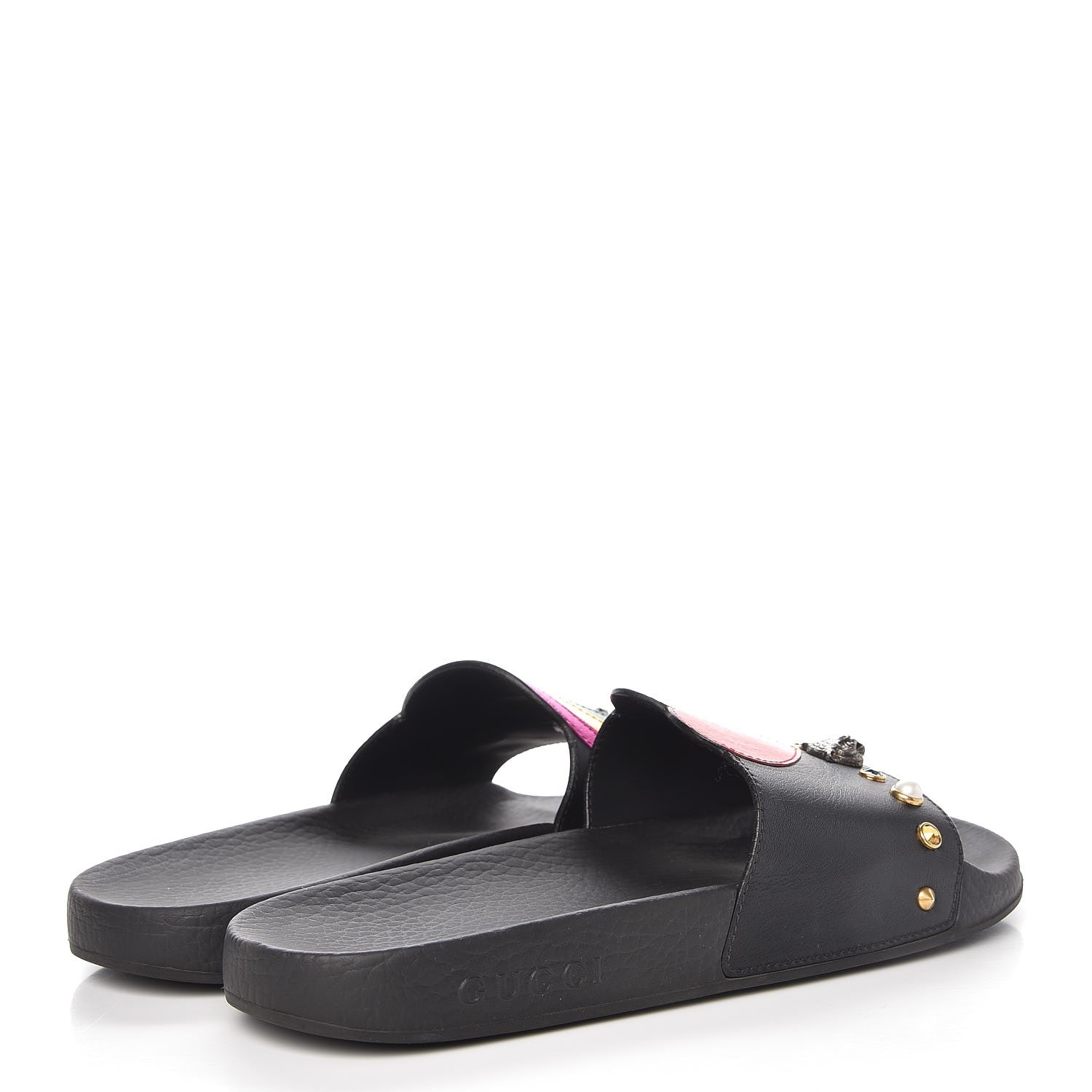 Gucci Calfskin Rainbow Heart Pursuit Slide Sandals 39 Black 4 of 10