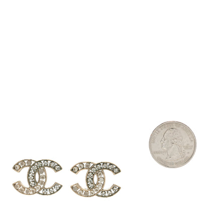 Chanel Pearl Crystal CC Earrings Gold 2 of 8