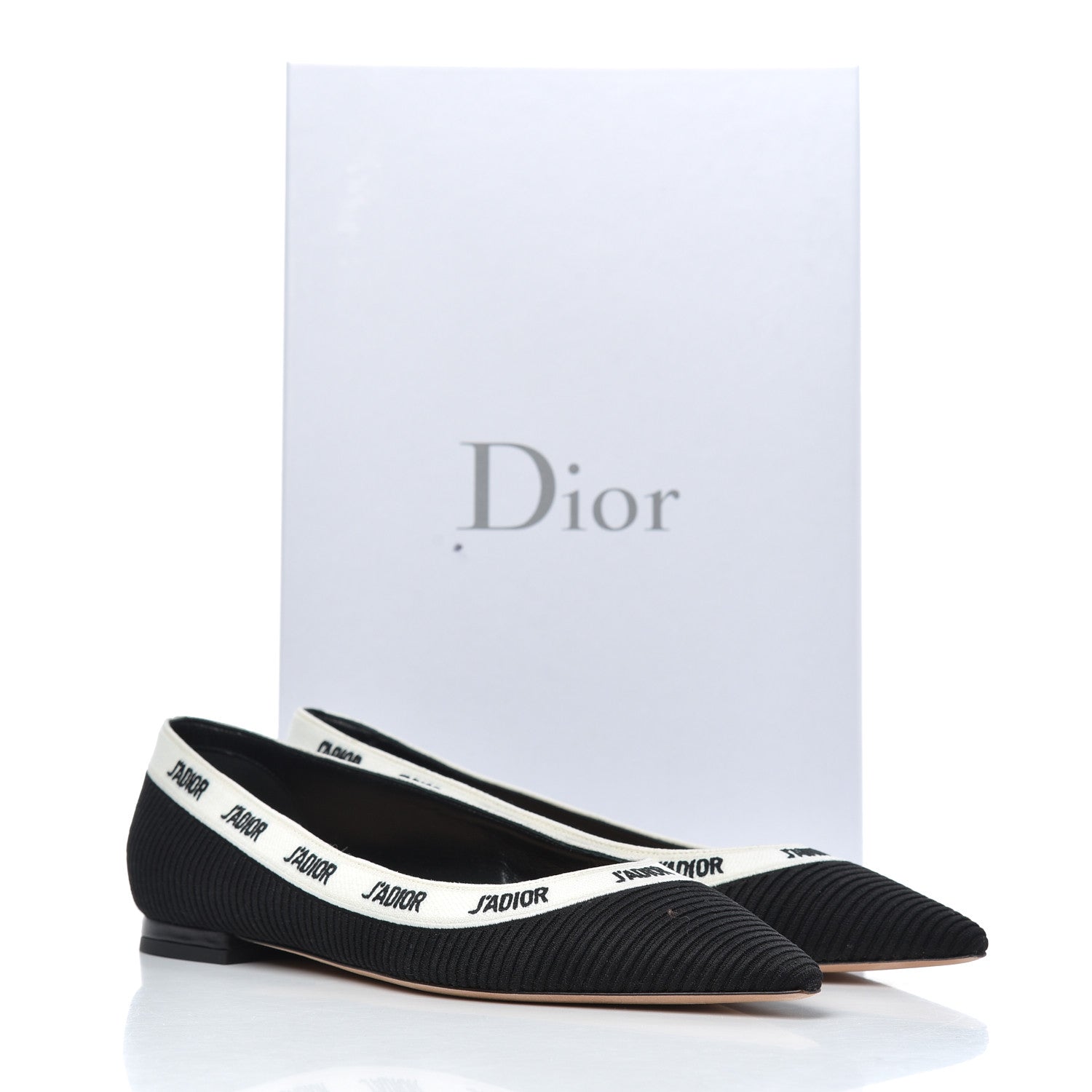 Christian Dior Fabric Ribbon Embroidered J'Adior Ballet Flats 38 Black 10 of 10