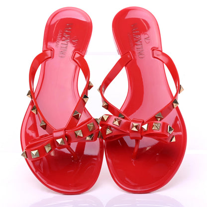 Valentino Garavani PVC Jelly Rockstud Bow Thong Sandals 38 Rosso Valentino 5 of 9