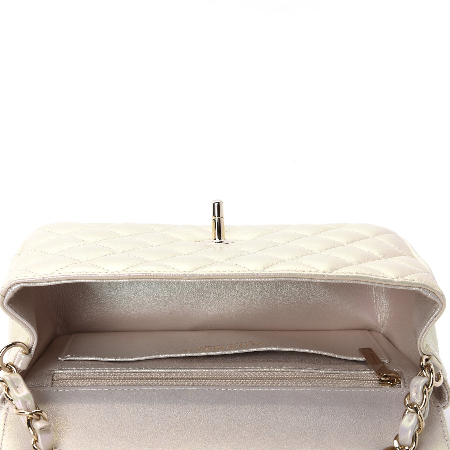 Iridescent Lambskin Quilted Mini Rectangular Flap Ivory