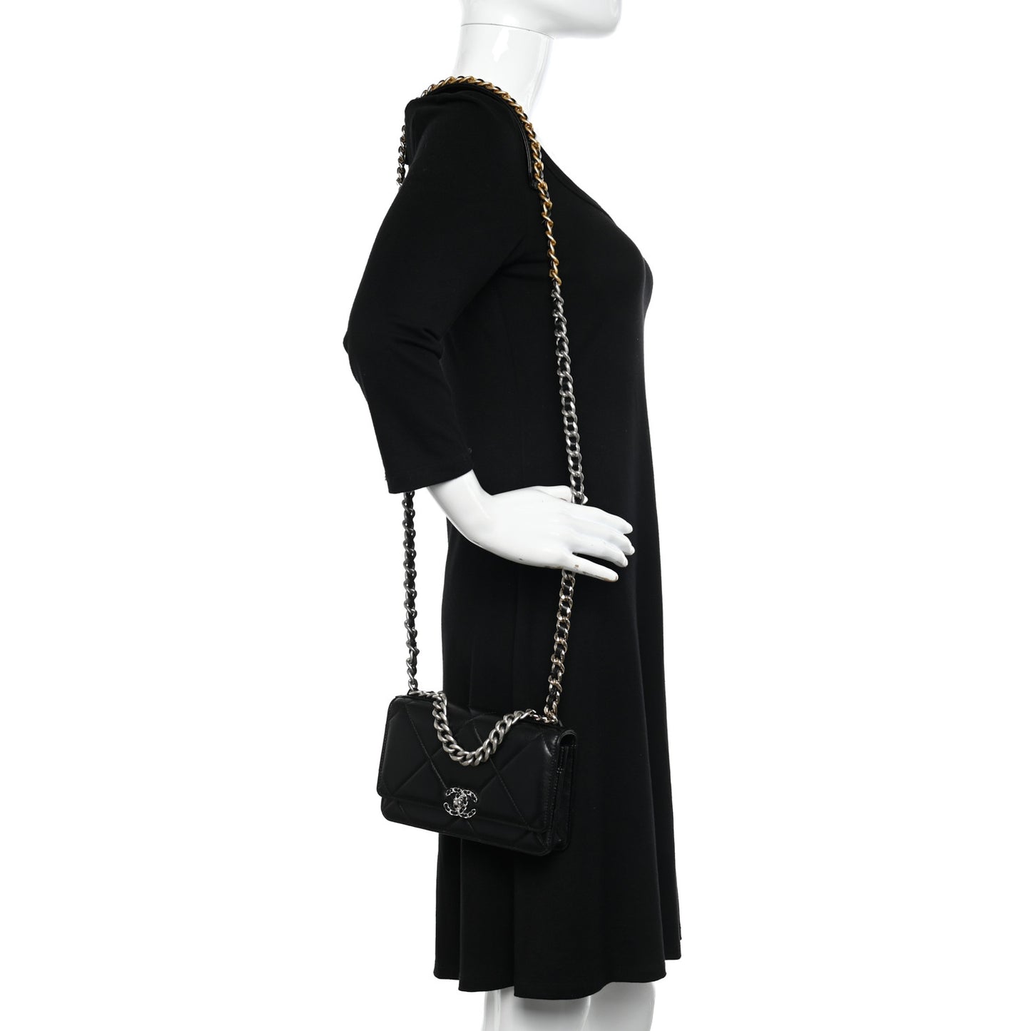Lambskin Quilted Chanel 19 Wallet On Chain WOC Black