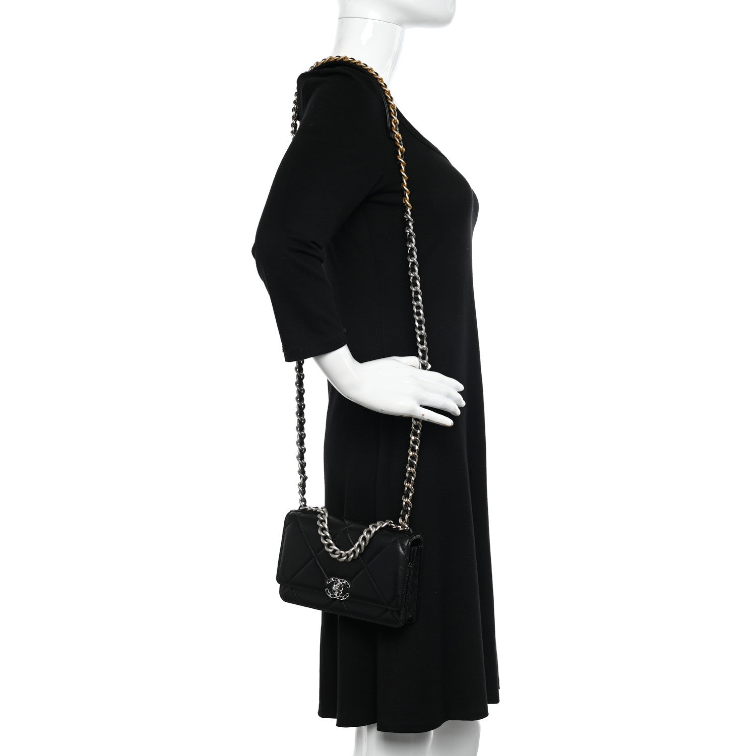 Chanel Lambskin Quilted Chanel 19 Wallet On Chain WOC Black 2 of 16