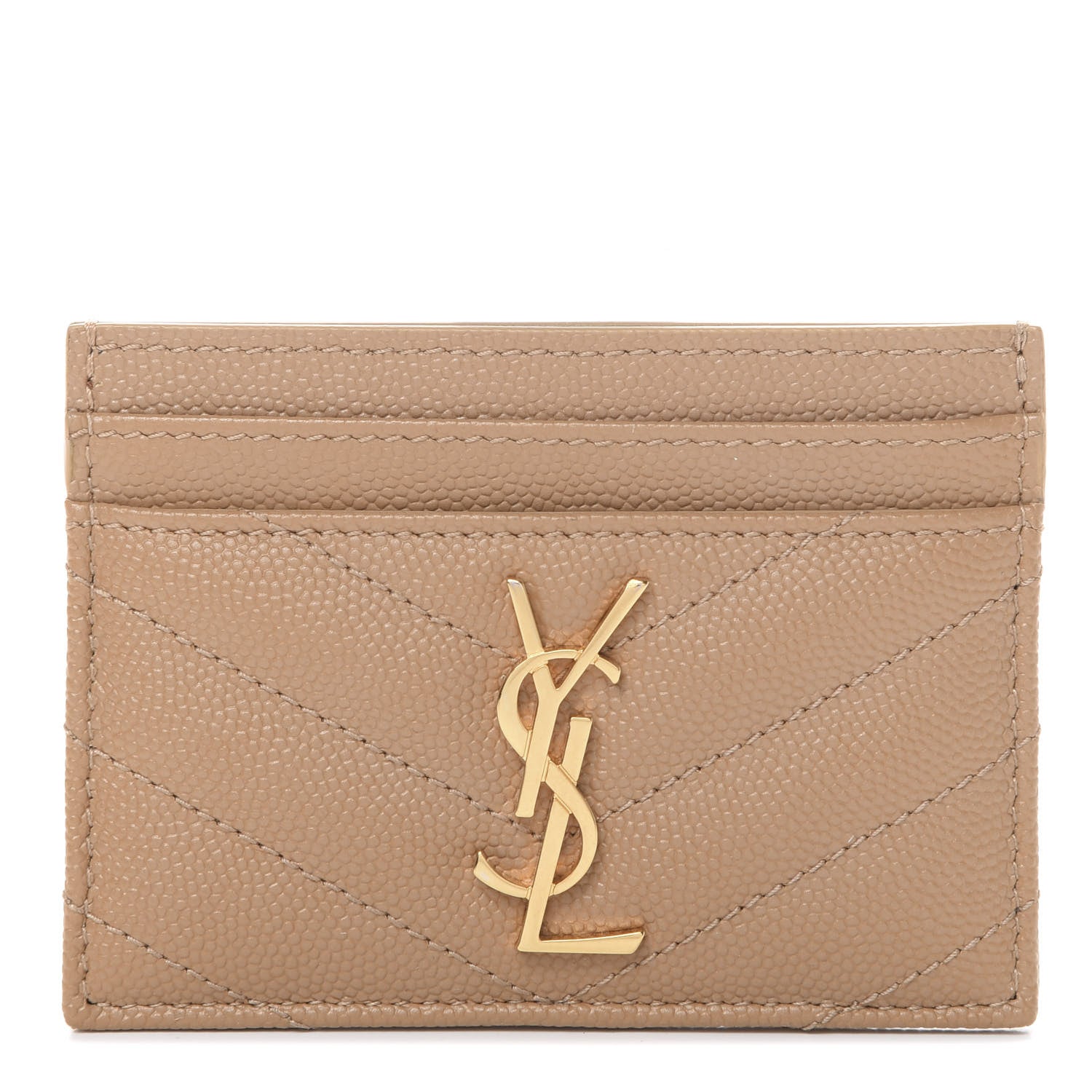 Saint Laurent Grain De Poudre Matelasse Chevron Monogram Credit Card Case Cork 1 of 7