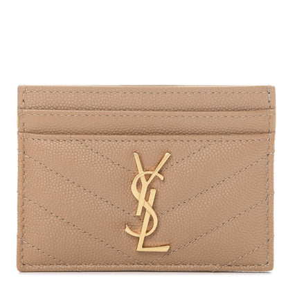 Saint Laurent Grain De Poudre Matelasse Chevron Monogram Credit Card Case Cork 1 of 7