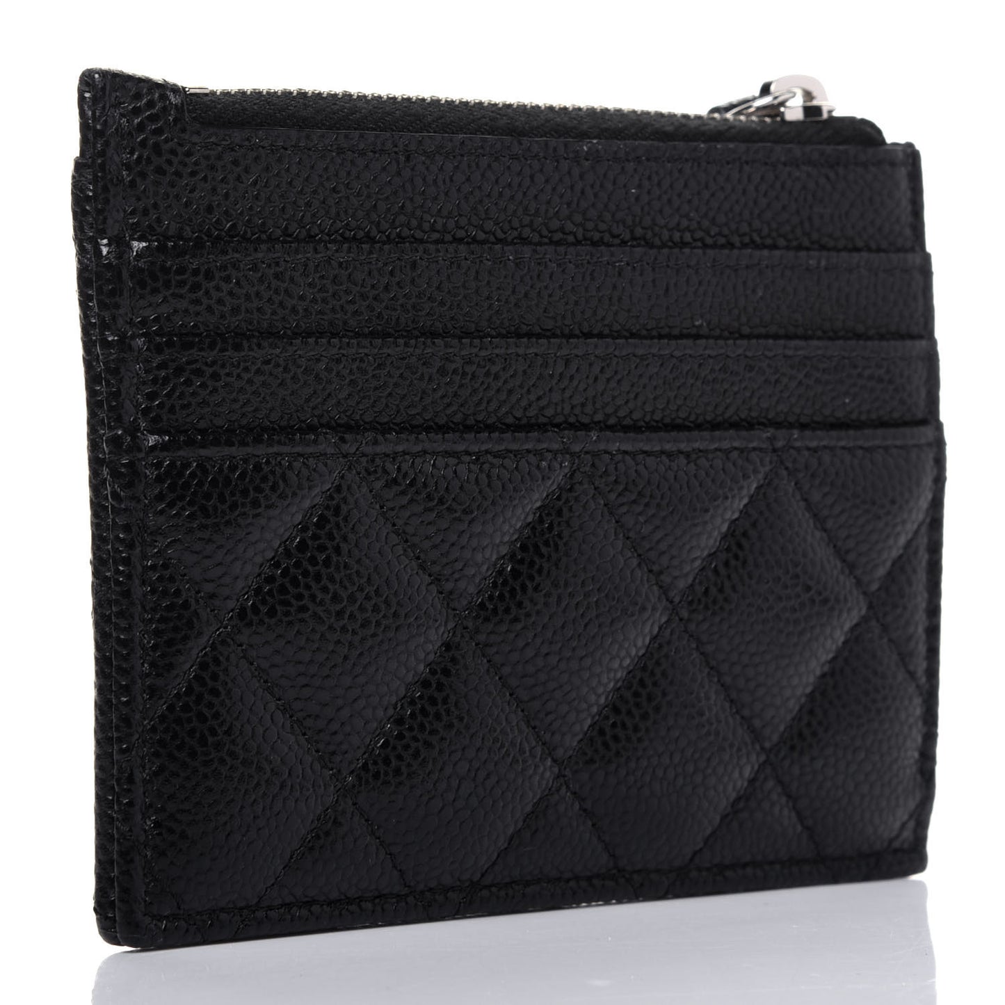 Caviar Quilted CC Zip Card Holder Black