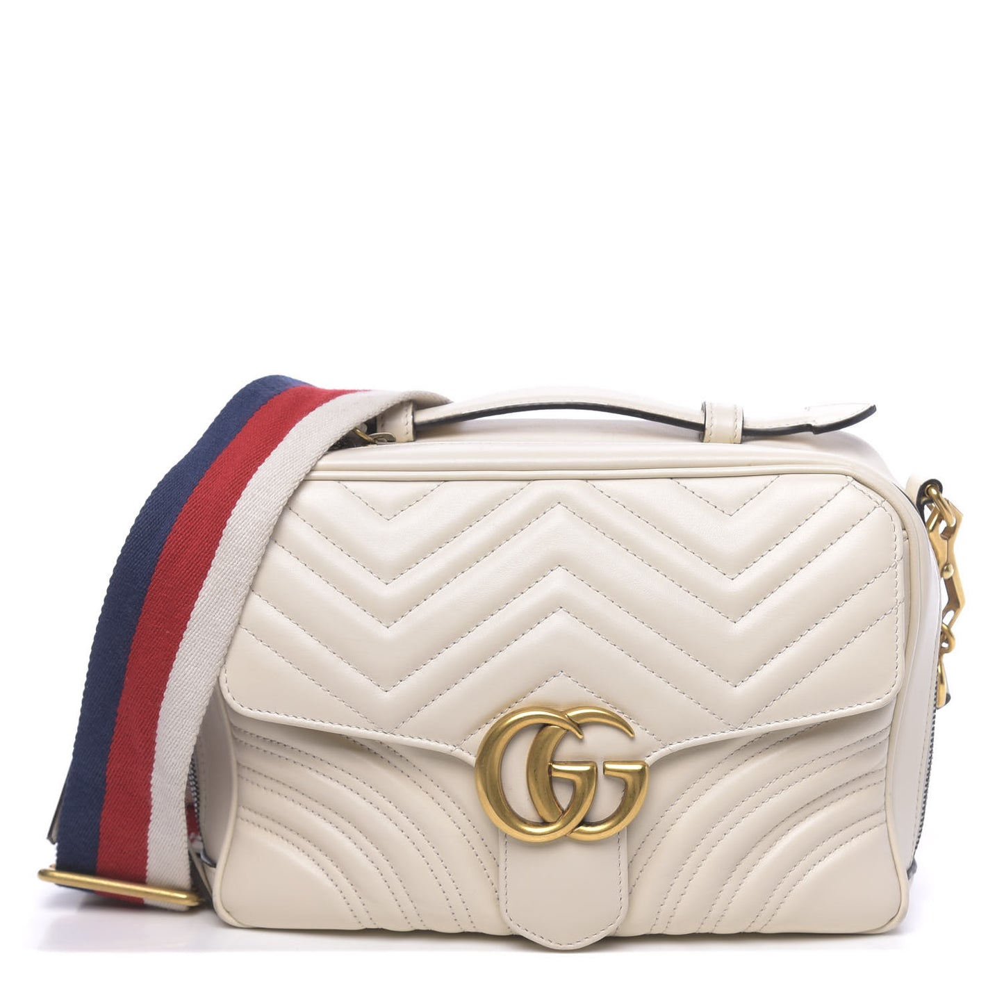 Calfskin Matelasse Sylvie Web Small GG Marmont Top Handle Shoulder Bag White
