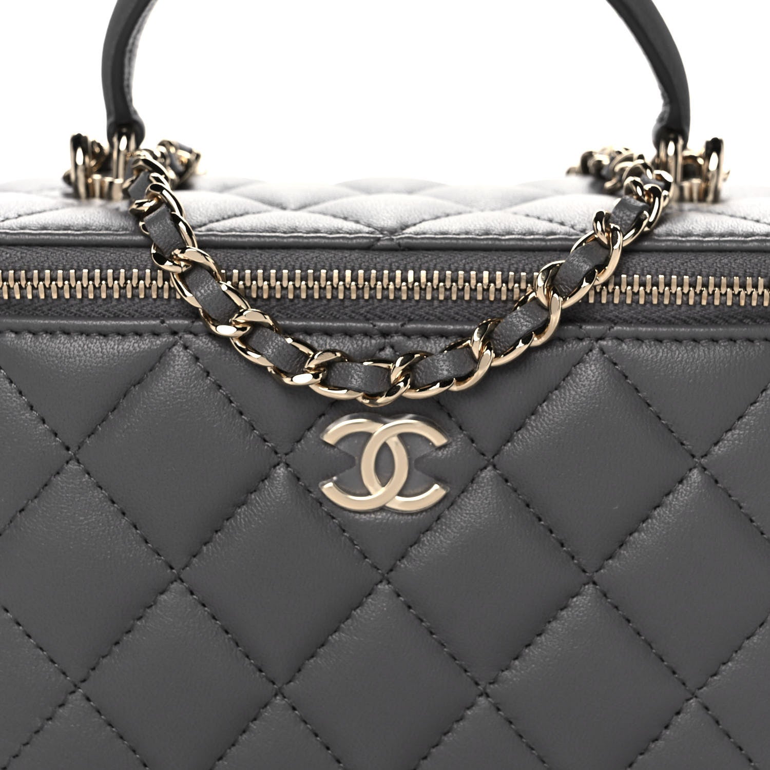 Chanel Lambskin Quilted Small Top Handle Vanity Case With Chain Dark Grey 7 of 10