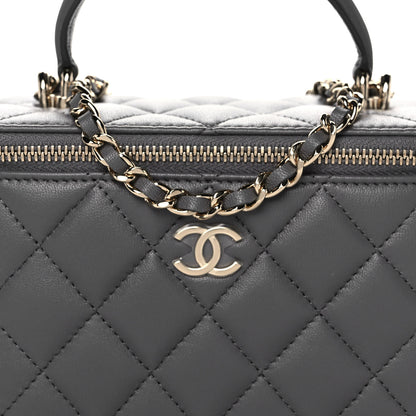 Chanel Lambskin Quilted Small Top Handle Vanity Case With Chain Dark Grey 7 of 10
