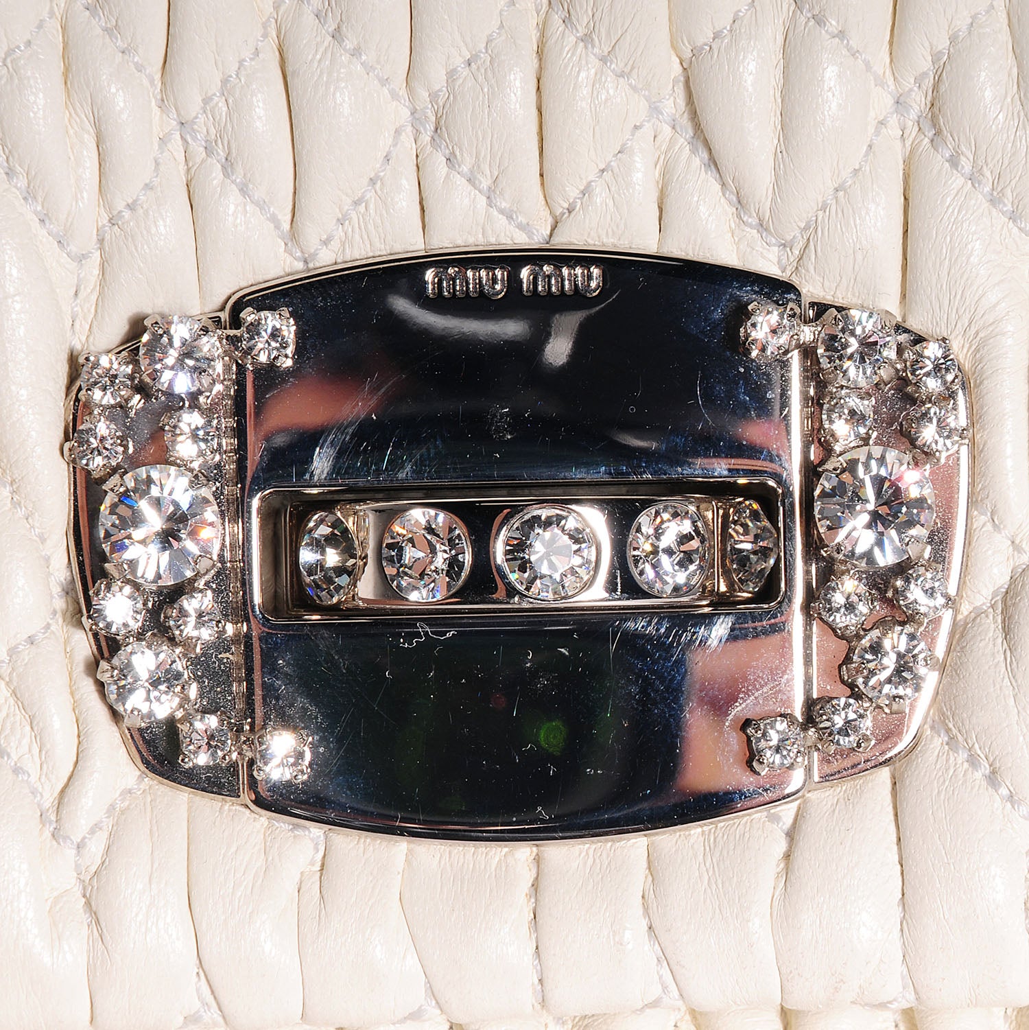 Miu Miu Nappa Matelasse Crystal Flap Clutch White 8 of 11
