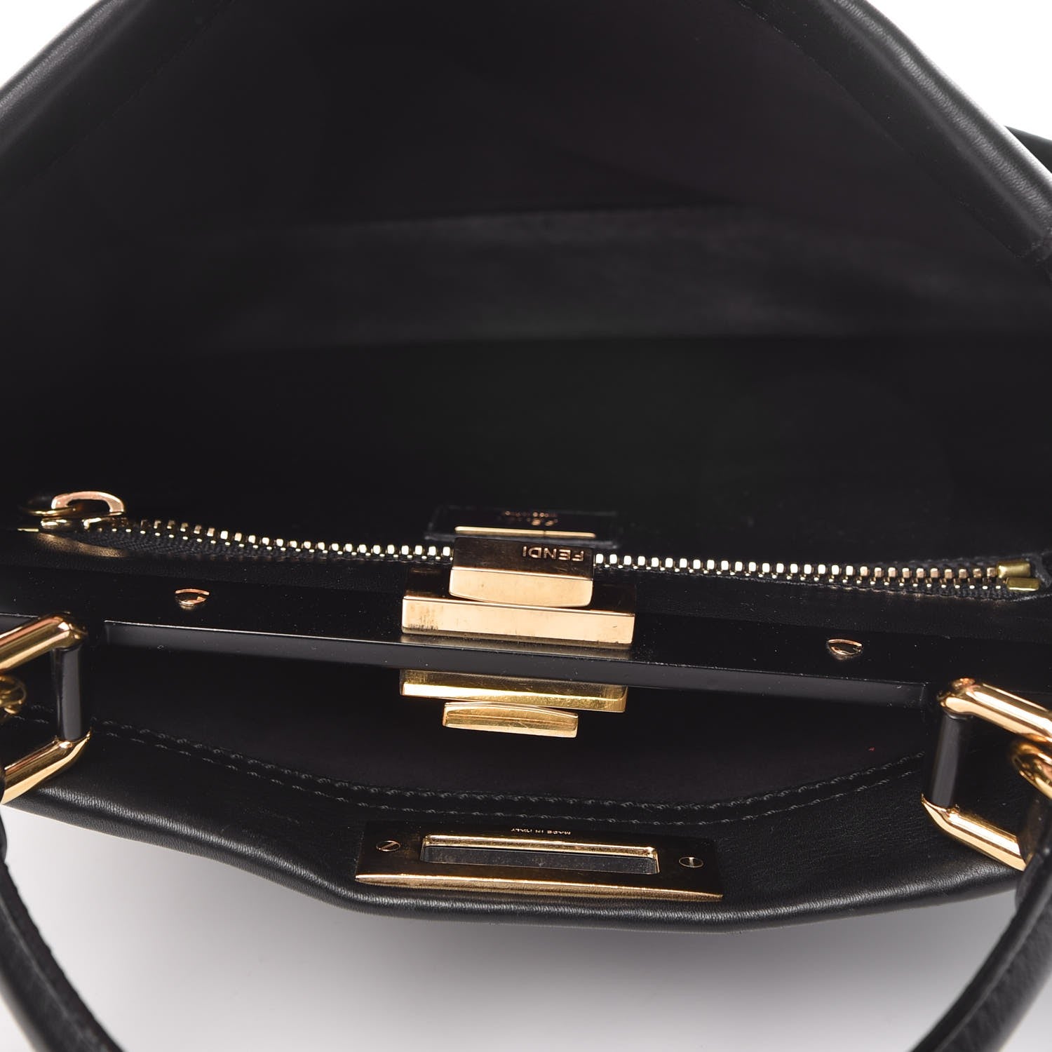 Fendi Vitello Seta Shiny Nappa Medium Peekaboo Iconic Satchel Black 7 of 11