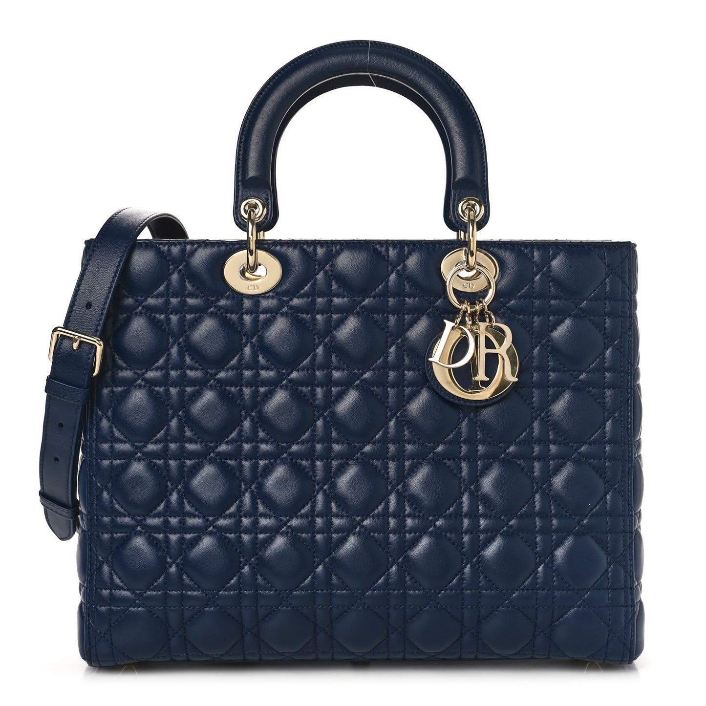 Lambskin Cannage Large Lady Dior Navy Blue