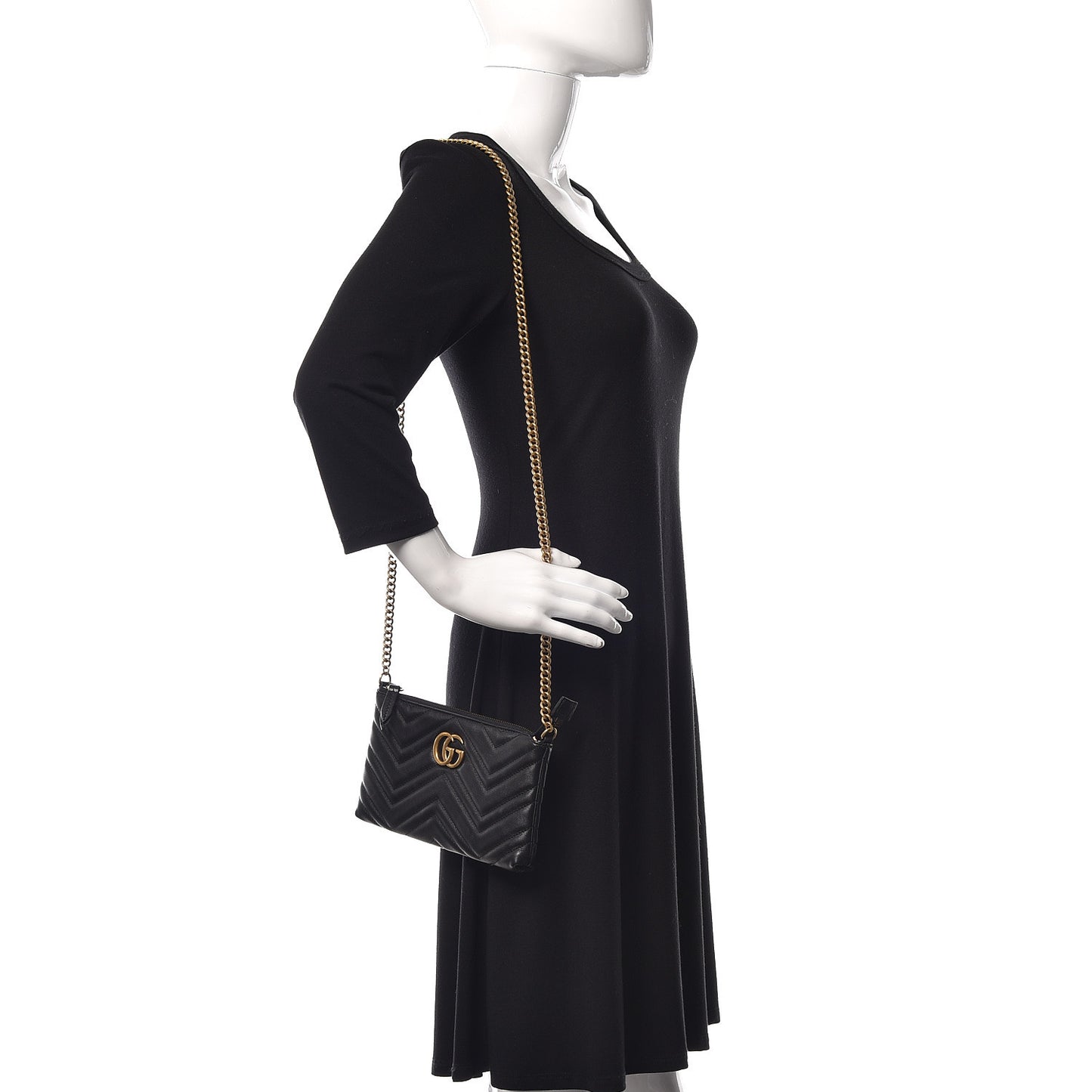 Calfskin Matelasse Mini GG Marmont Chain Bag Black